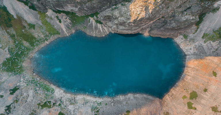 Top down photo of the Blue Lake (Modro jezero), in Imotski, Croatia