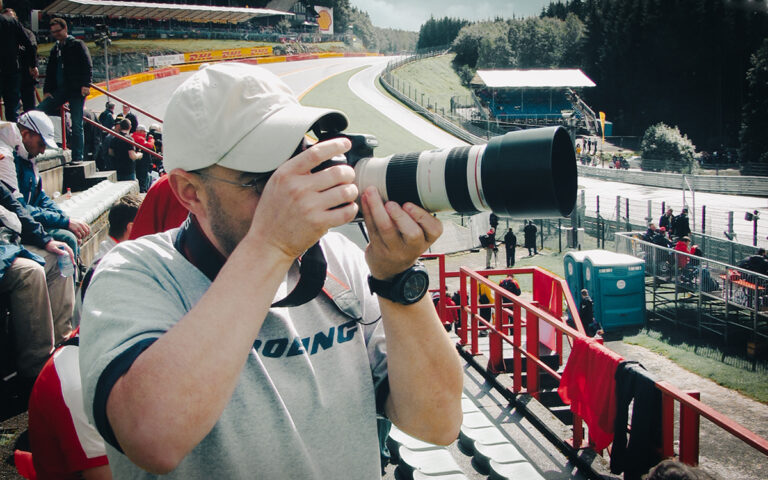 Me with a camera at Spa-Francorchamps racetrack.