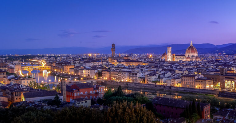 An early morning (blue hour) view of Florence from Piazzale Michelangelo.